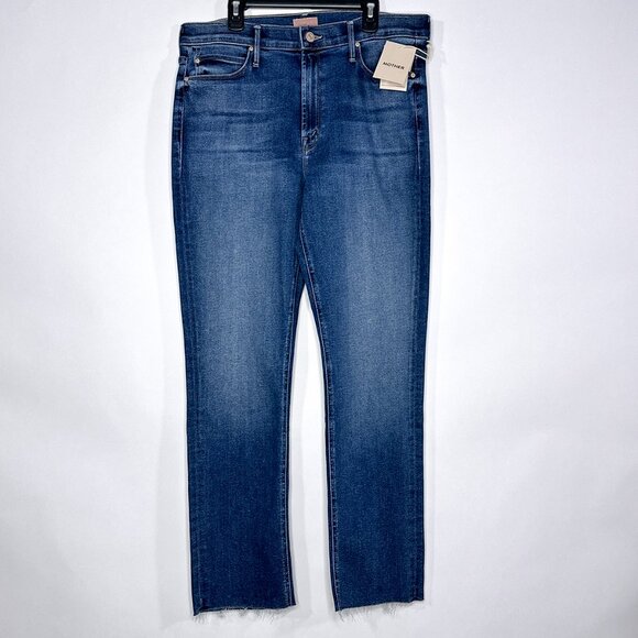 NWT Mother Mid-Rise Dazzler Flood Fray What's Your Sign Straight Jean Size 32